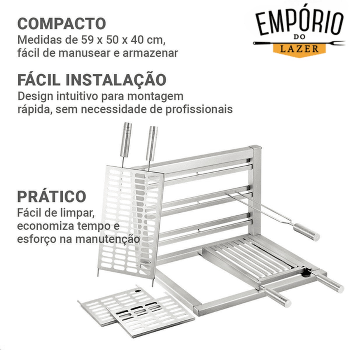 Estrutura Kit Grill Max 70x50x40cm - Escovada - Aisi 430 - Selmetal - Empório do Lazer