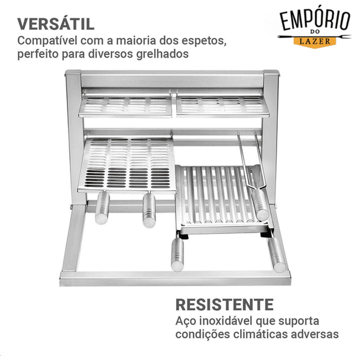 Estrutura Kit Grill Max 70x50x40cm - Escovada - Aisi 430 - Selmetal - Empório do Lazer